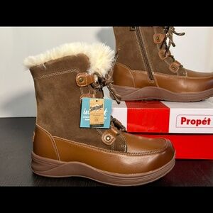 Propet Dulcie Leather/Suede Faux Fur Water Repellent Winter Boots Brown 8D Wide